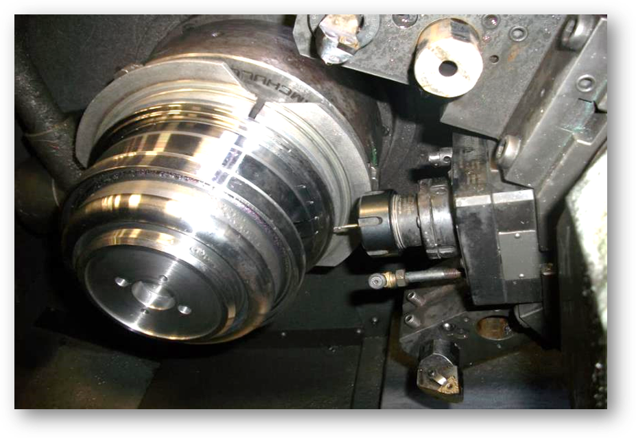 Close up of a lathe chuck